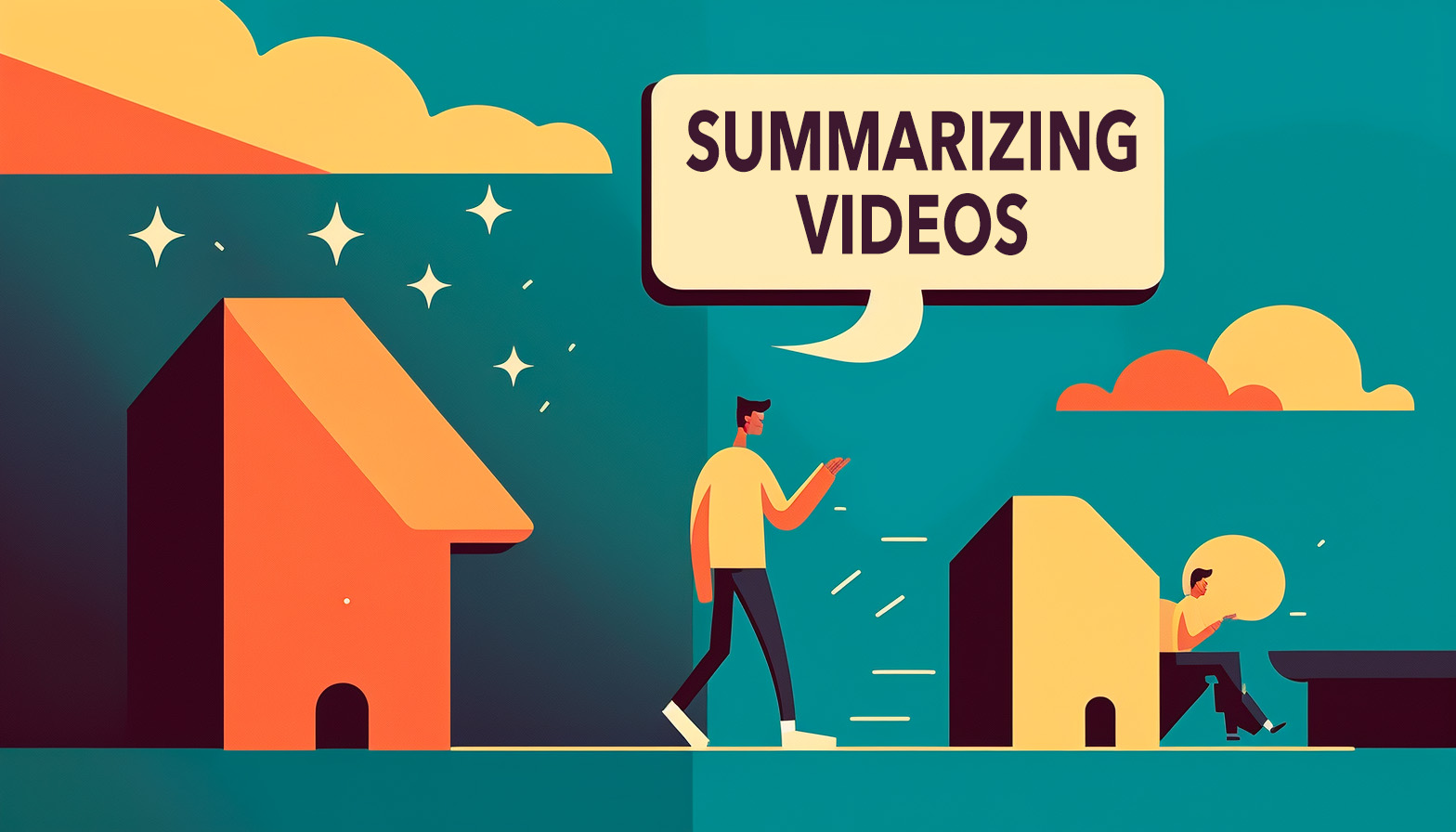 AI-generated illustration of summarizing videos, house getting smaller