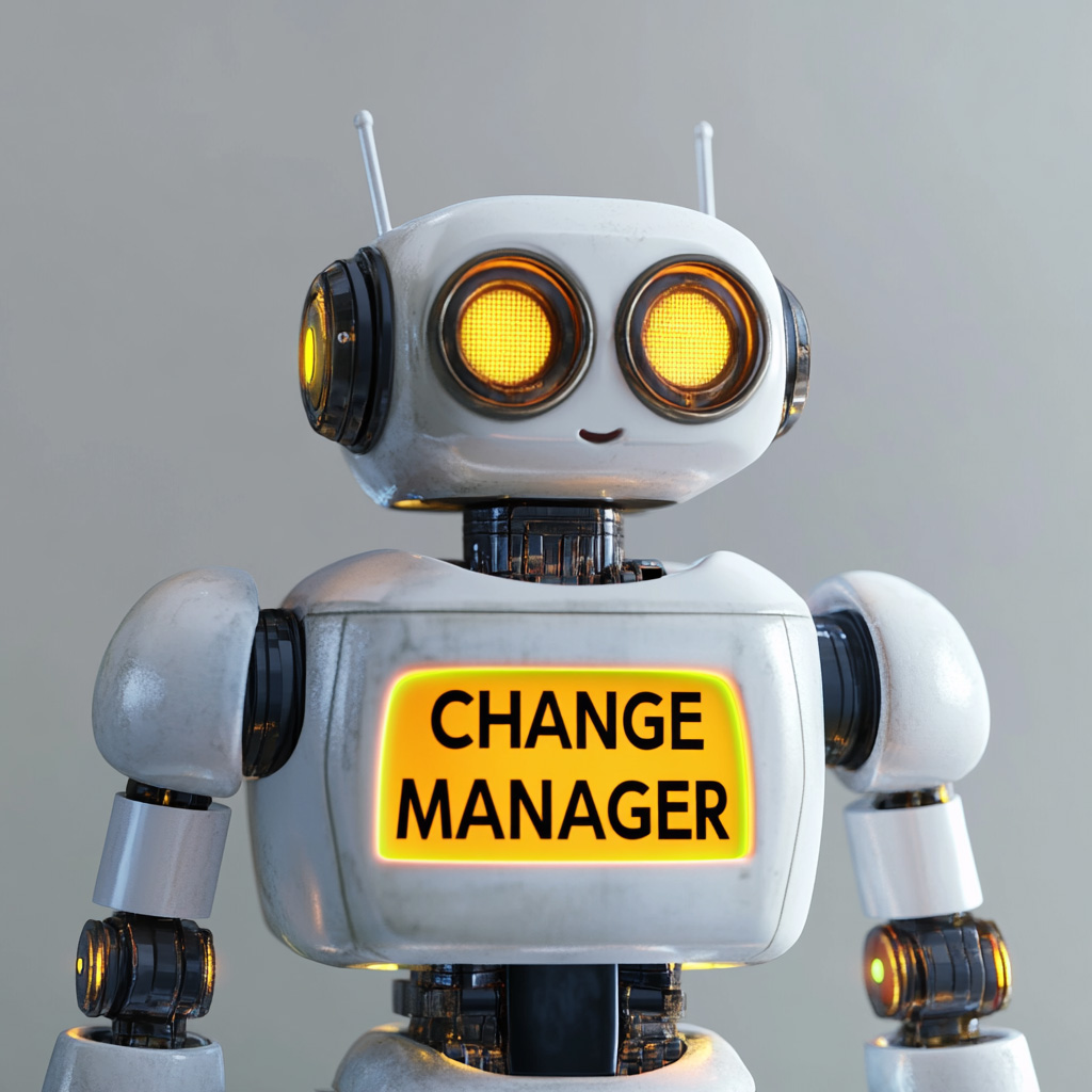 Smiling change manager robot